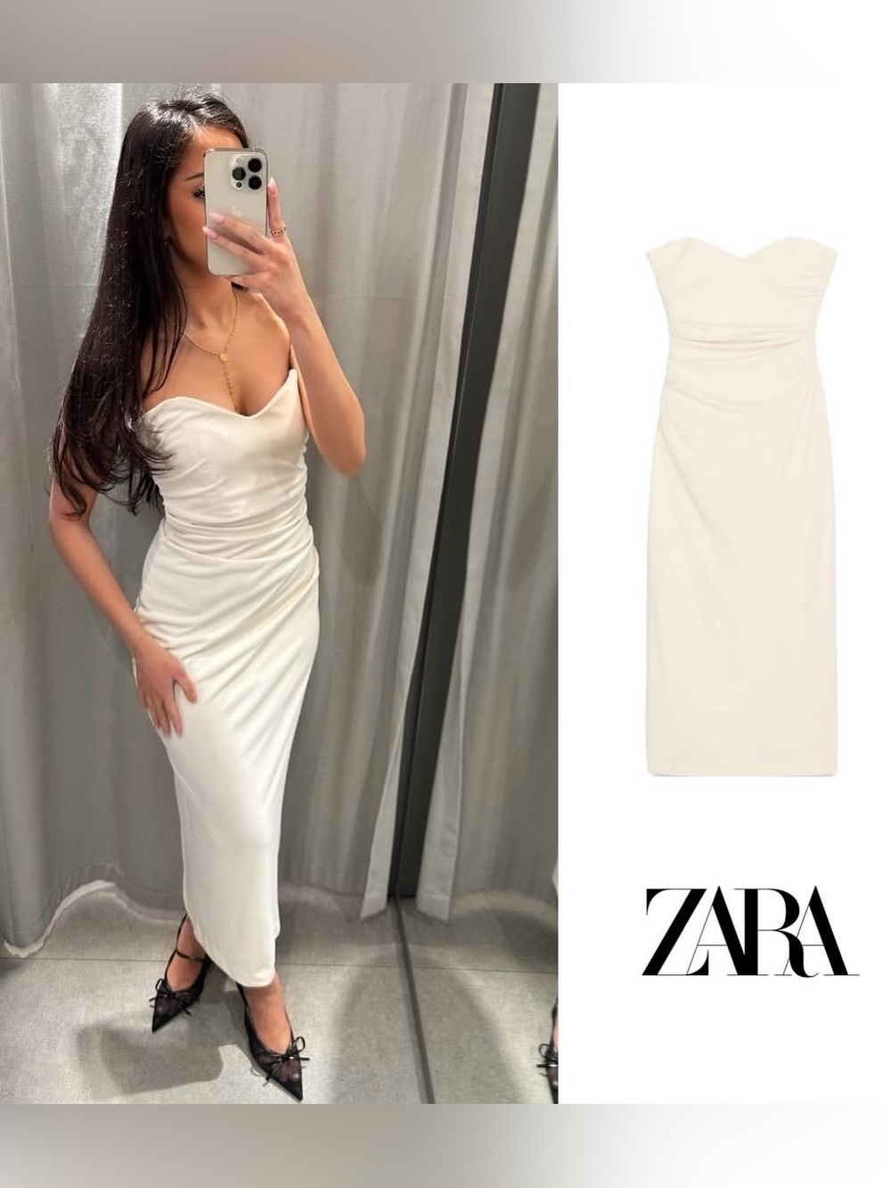Zara Viral Strapless Nude Cream Dress